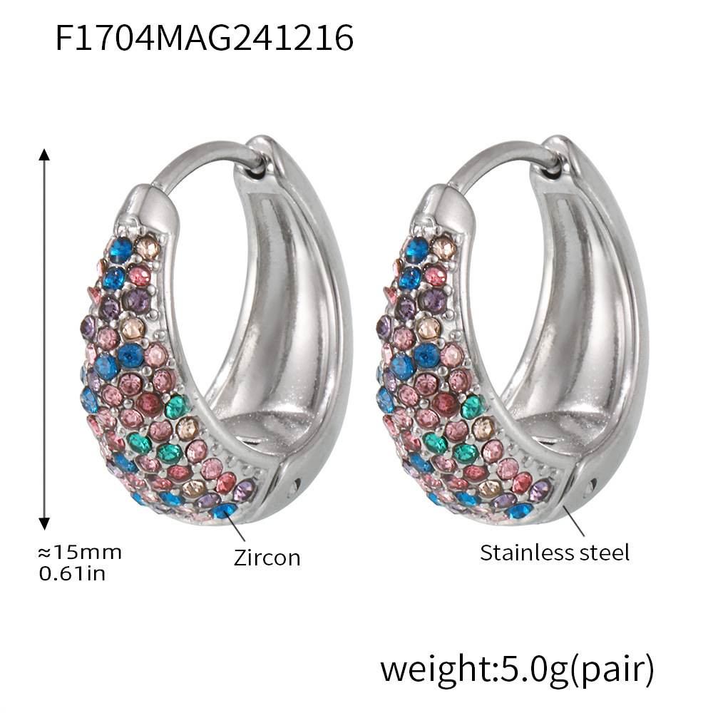 15:F1704-steel color mixed color zircon earrings-medium
