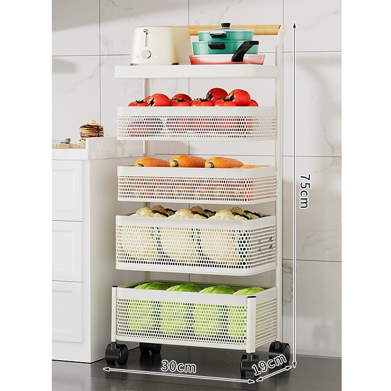 5-layer white x wooden handle trolley - removable mesh basket [carbon steel material]