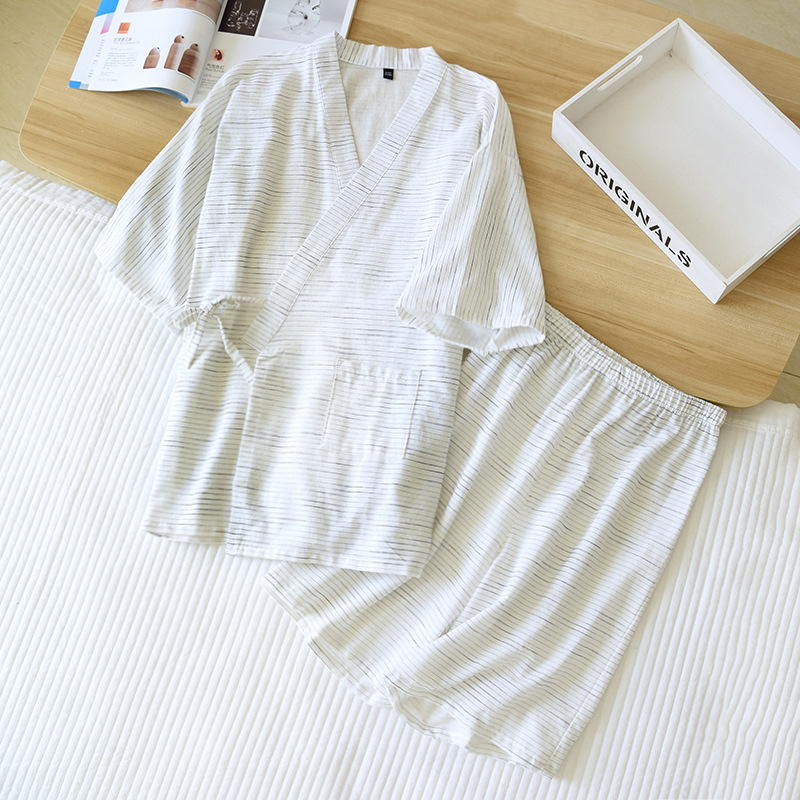 Striped Jacquard Kimono Short Cover-White