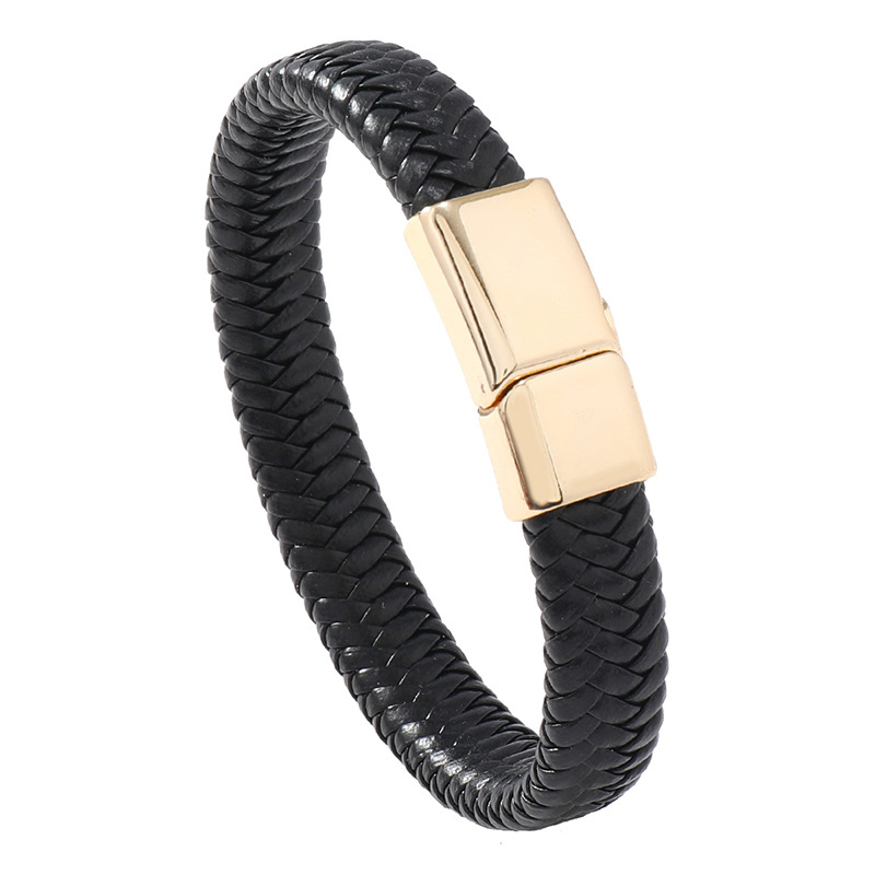 Gold buckle black leather  21cm