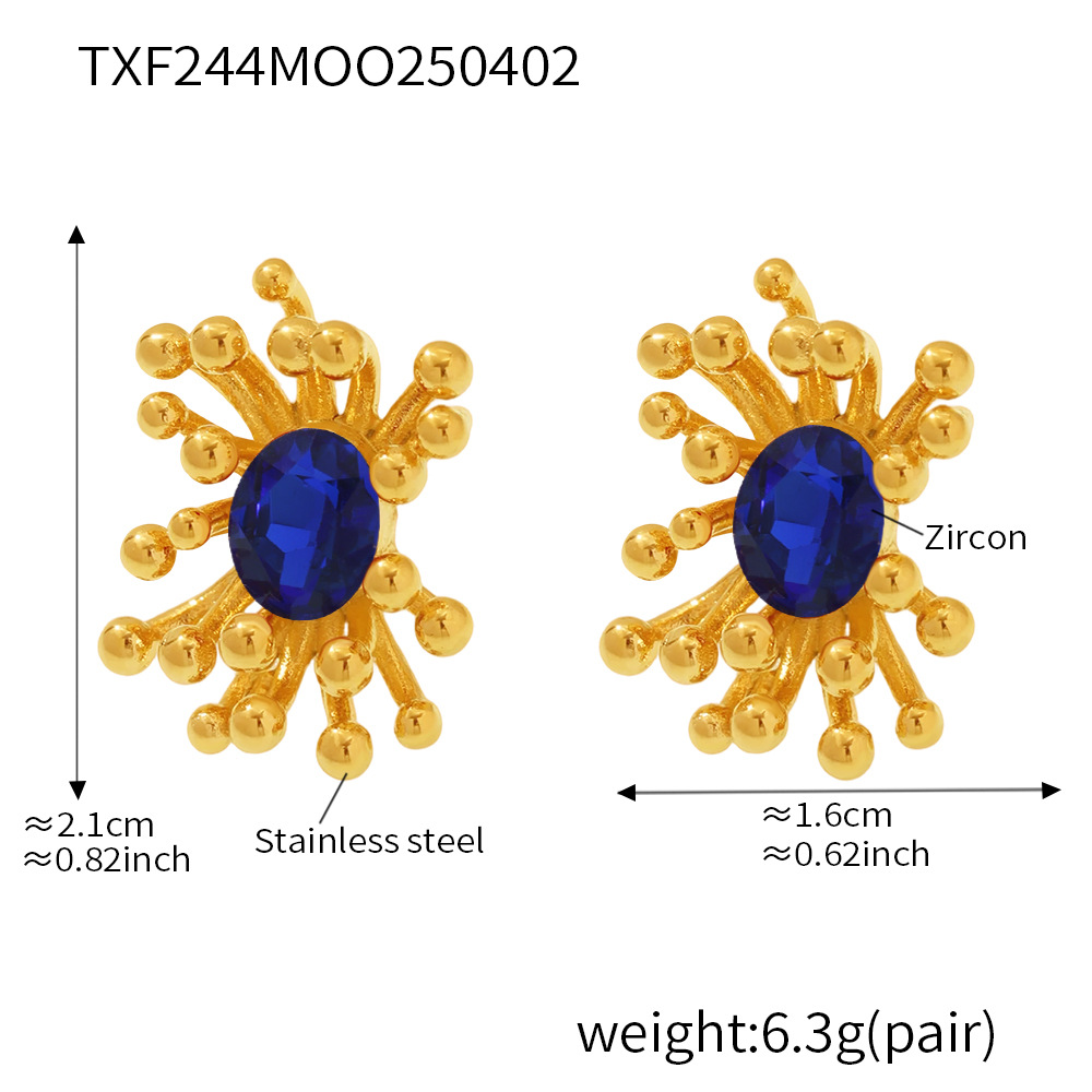 Txf244-blue zirconia stamen earrings