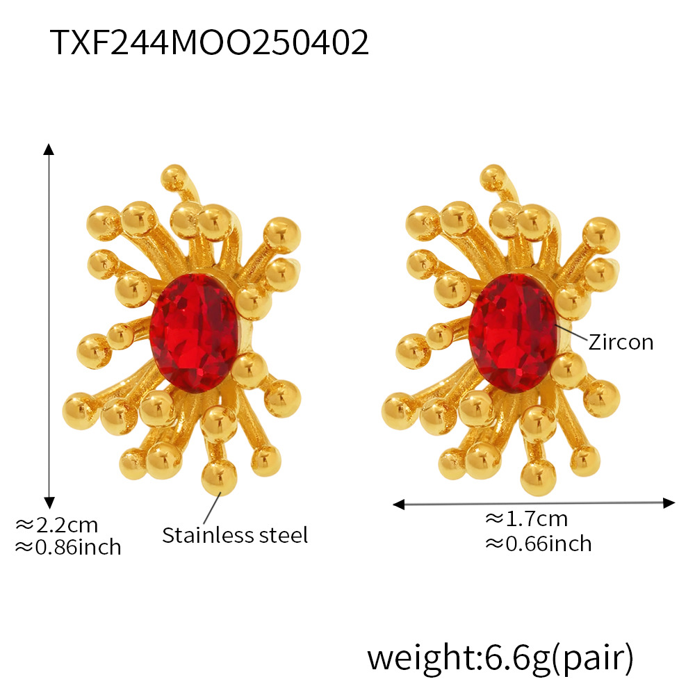 7:Txf244-red zircon stamen earrings