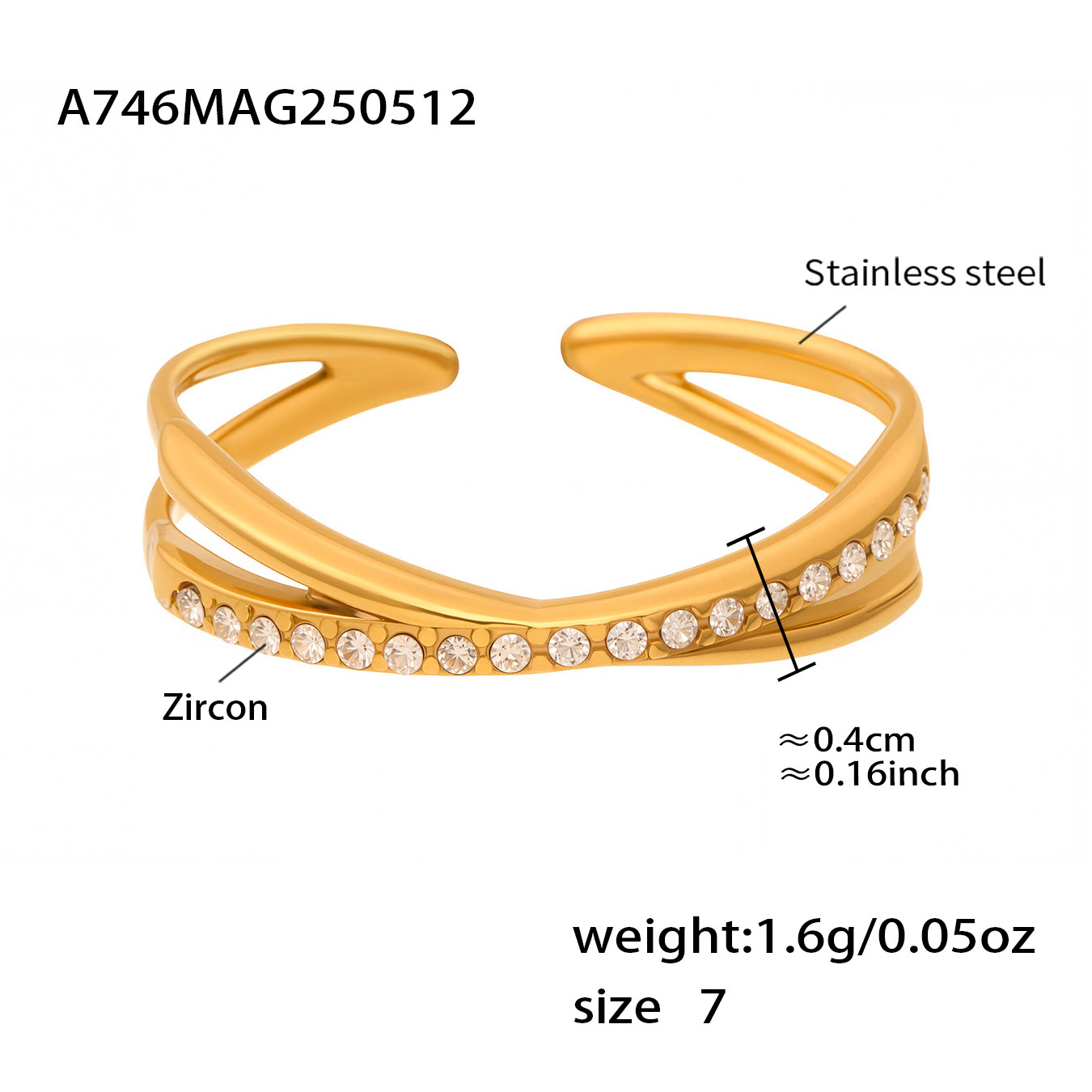 3:A746-golden cross 5a zircon ring