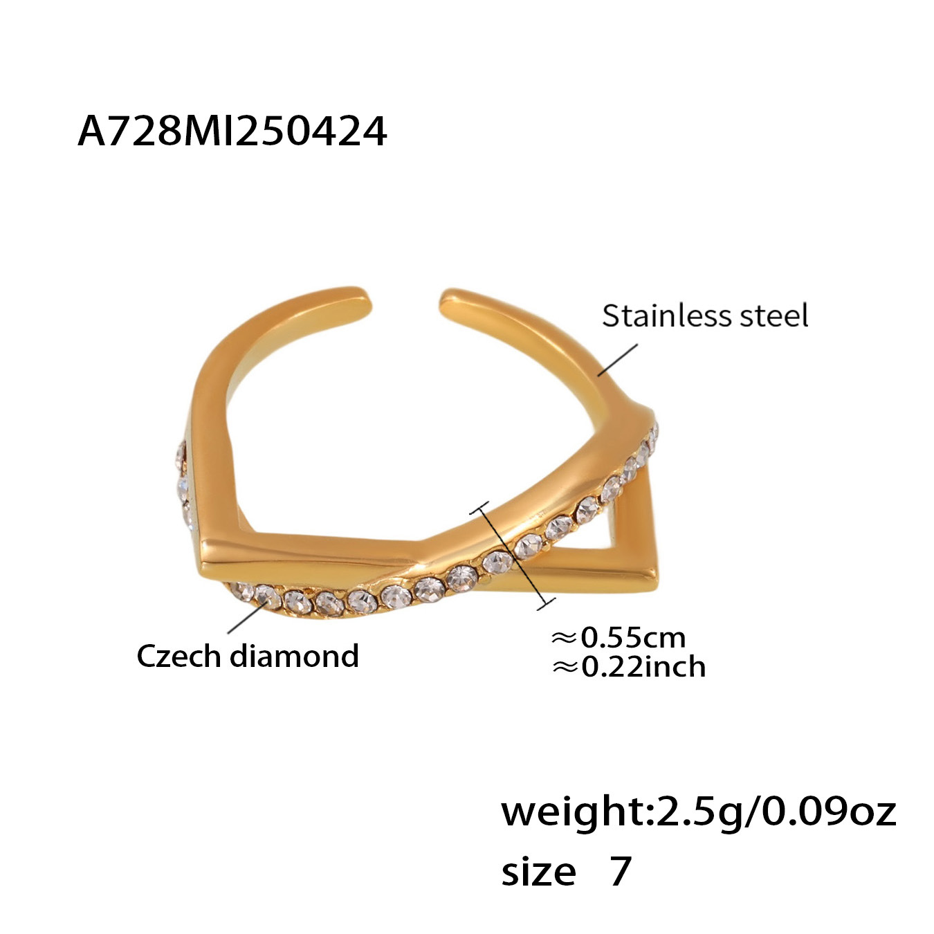 A728-gold white rhinestone ring