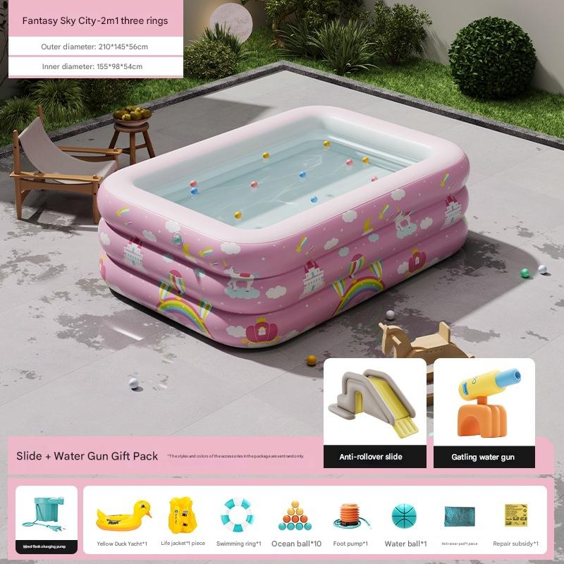 [Upgrade Thickened Bubble Bottom] 2.1 m Dream City-Luxury Slide Gatling Water Gun