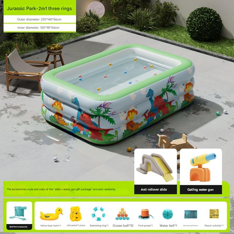 [Upgrade Thickened Bubble Bottom] 2.1 m Dinosaur World-Luxury Slide Gatling Water Gun