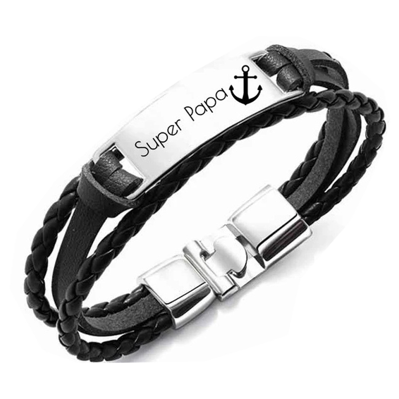 1:Black Leather Rope Steel Brand Super