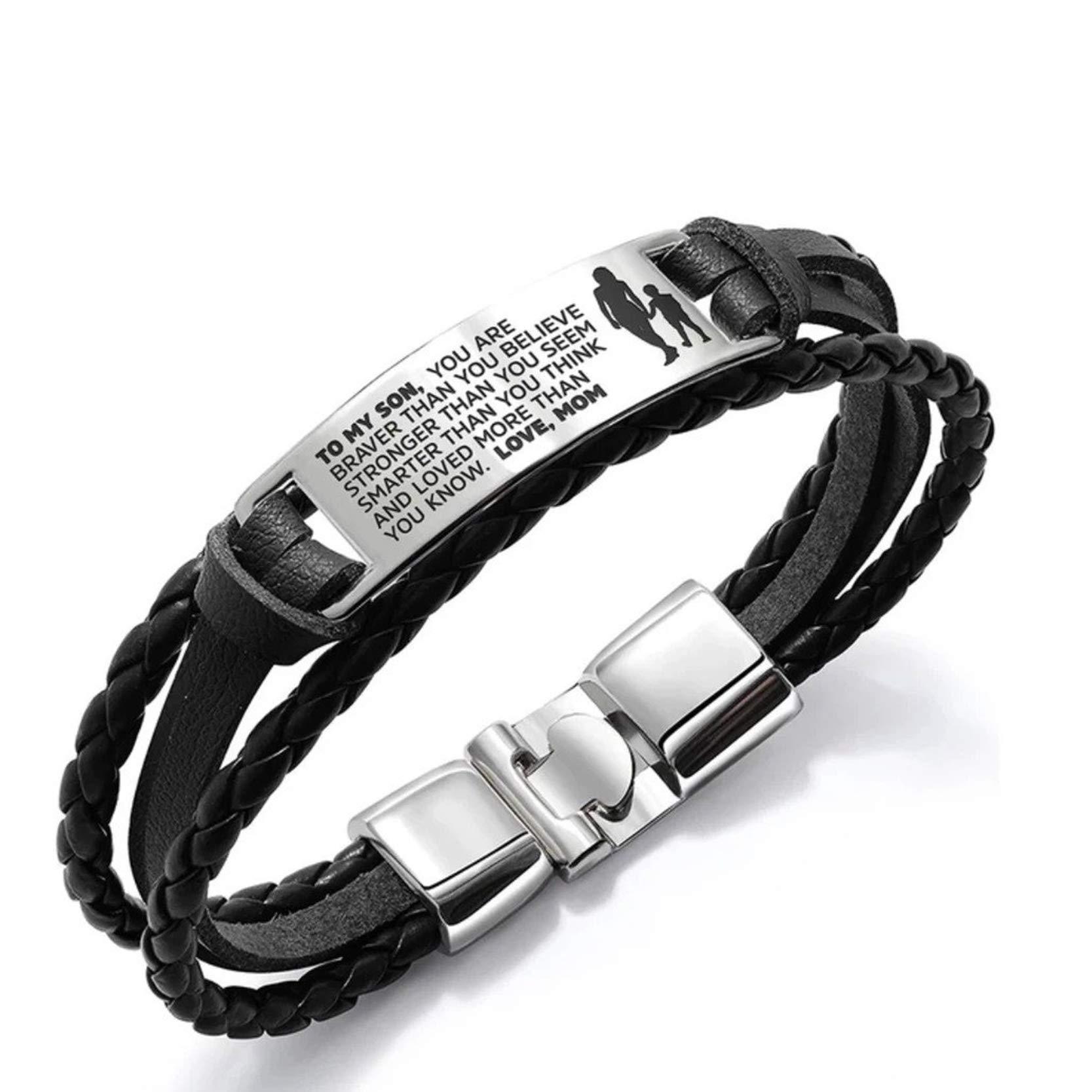 11:Black Leather Rope Steel Brand MOM