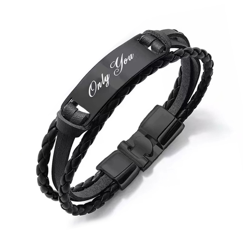 14:Black leather rope black steel card only you lettering