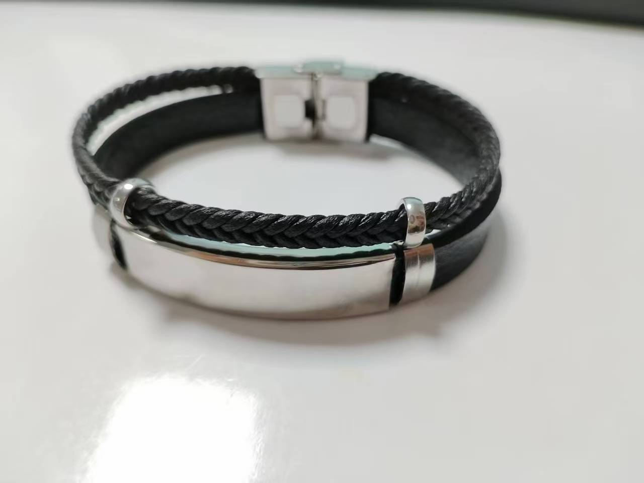 16:Black leather rope   steel plate 2