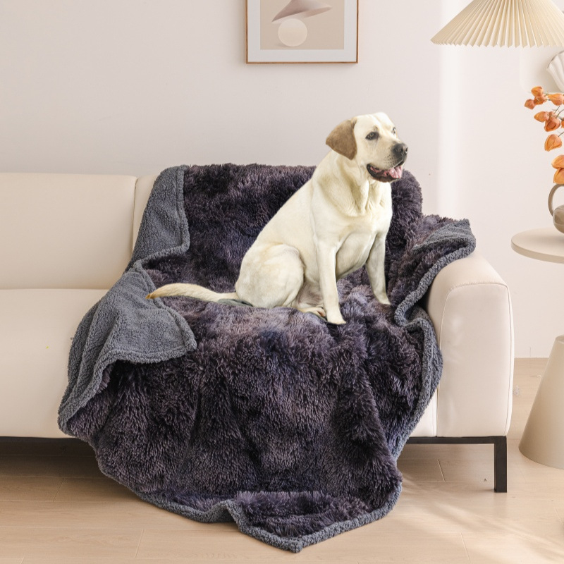 Long wool waterproof blanket gradient gray