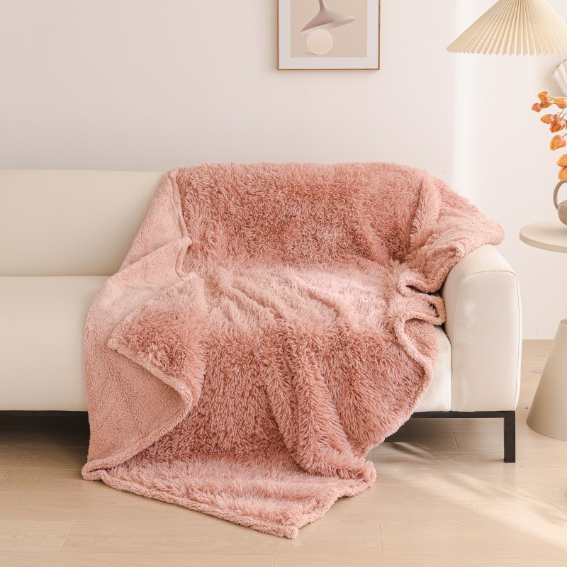 Long wool waterproof blanket pink