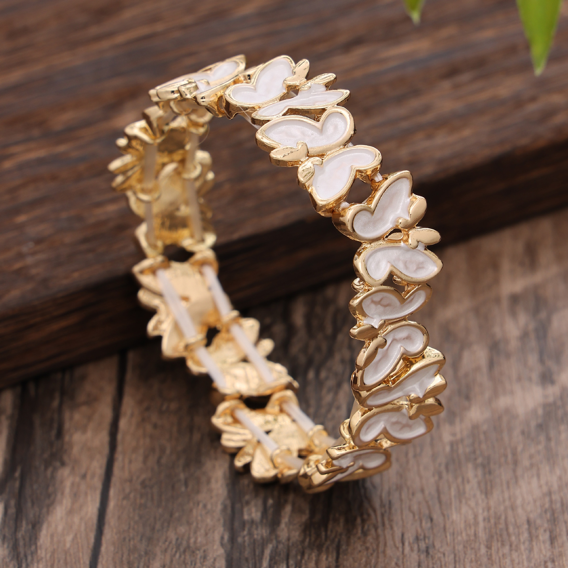 2:White Butterfly Bracelet-Gold