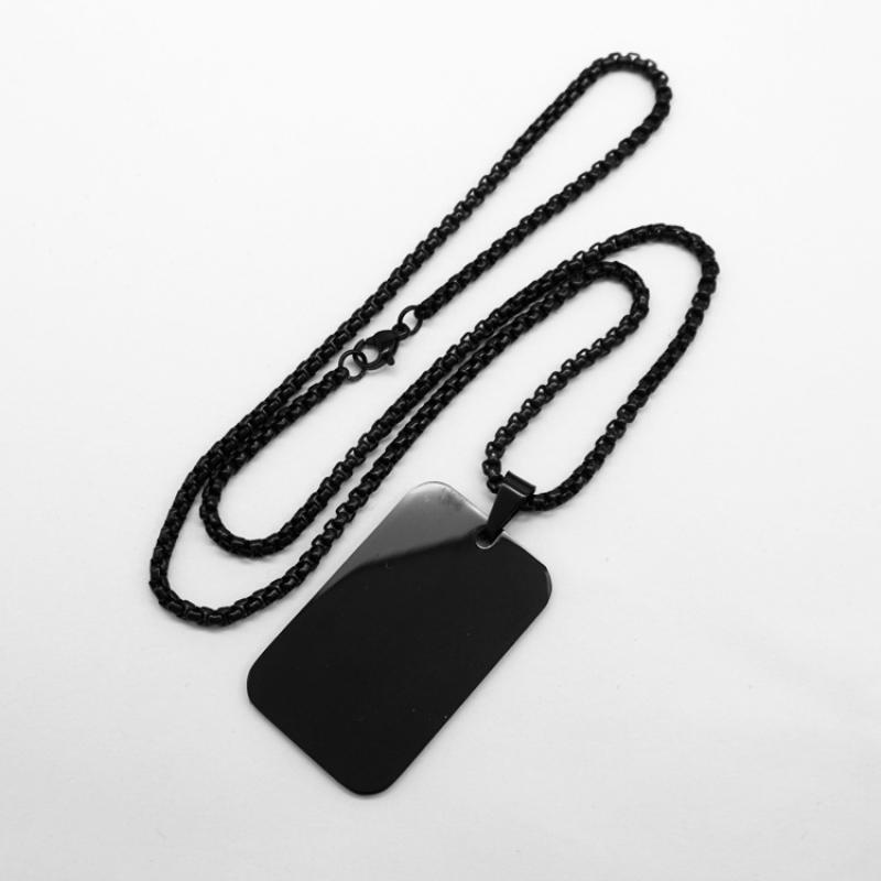 24:Rounded square black with 3mm60cm square pearl chain