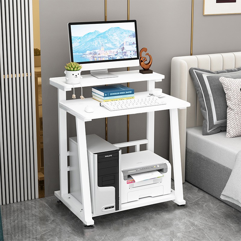 Snow white double layer study table 80*50  free universal wheels