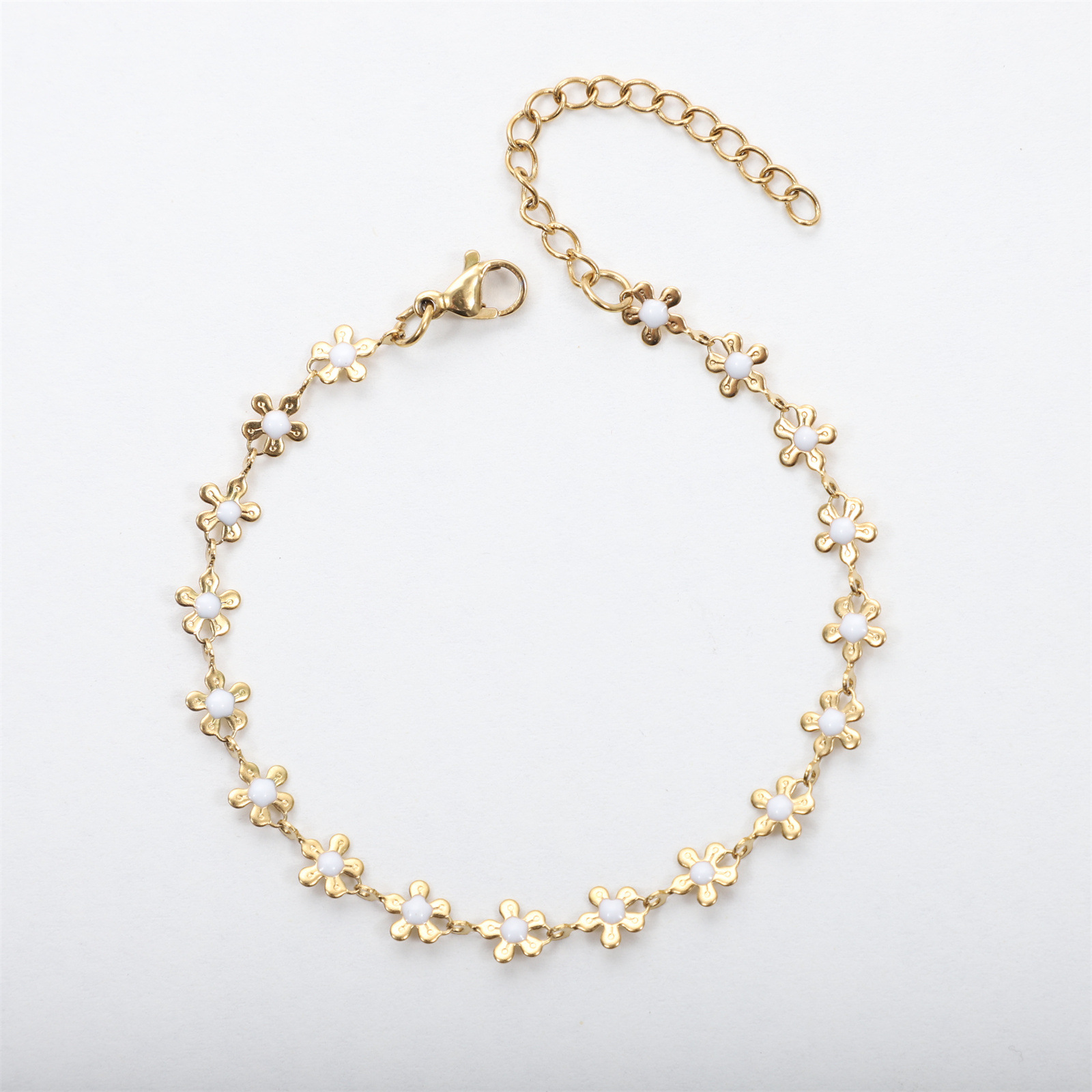 Flower center drop glaze-white Bracelet:17-5cm