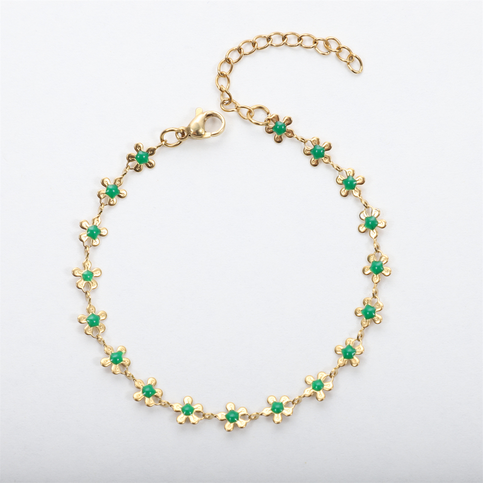 Flower center drop glaze-green Bracelet:17-5cm