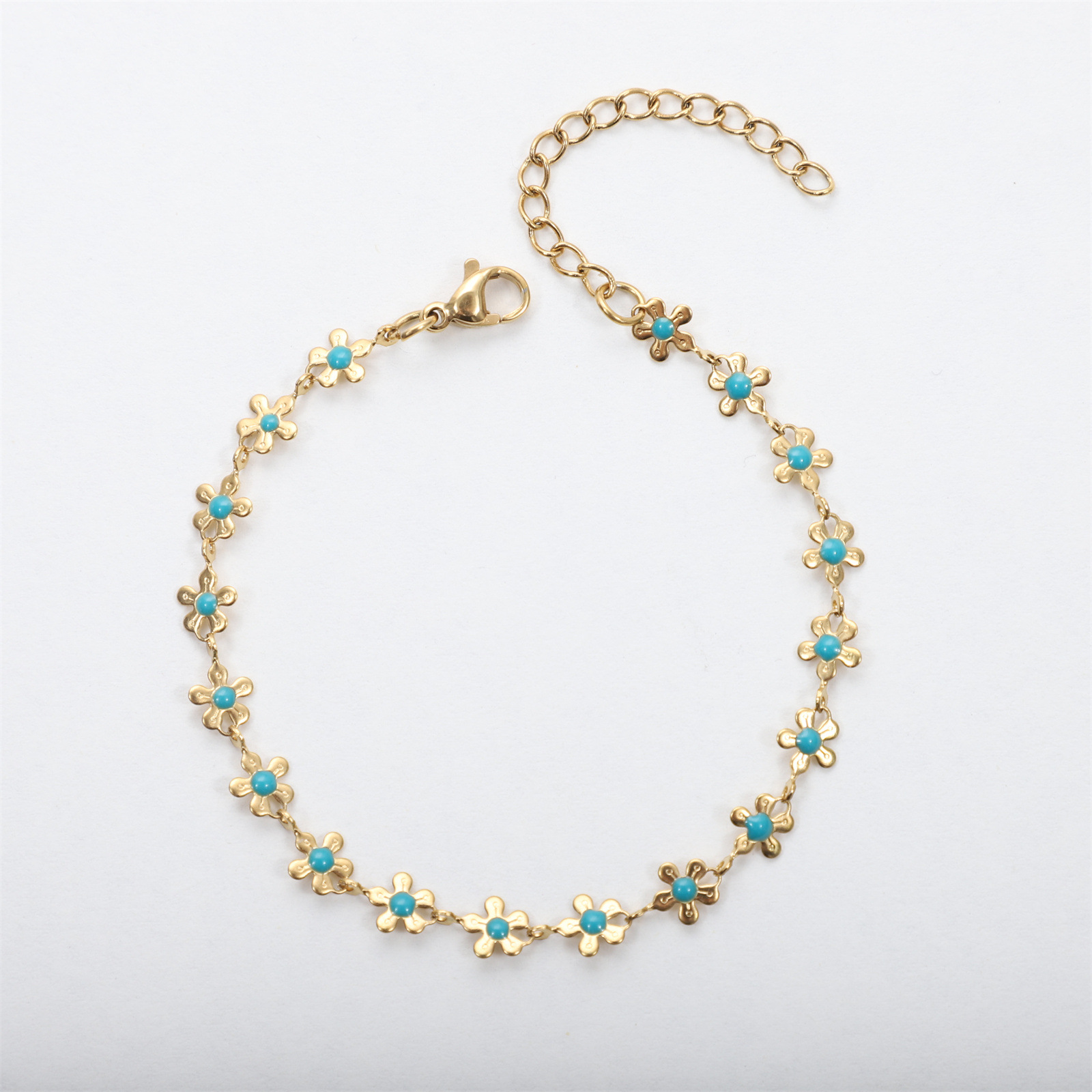 Flower Heart Drop Glaze-Lake Blue Bracelet:17-5cm