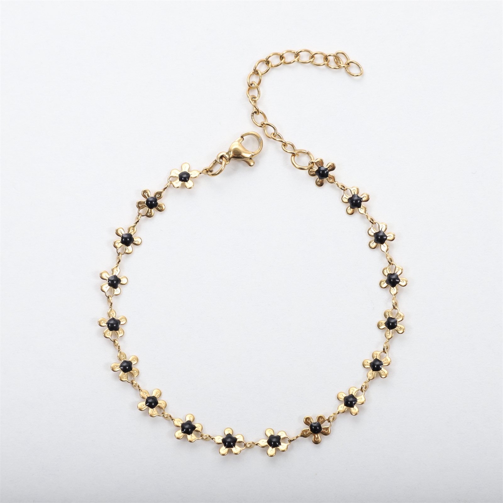 Flower center drop glaze-black Bracelet:17-5cm