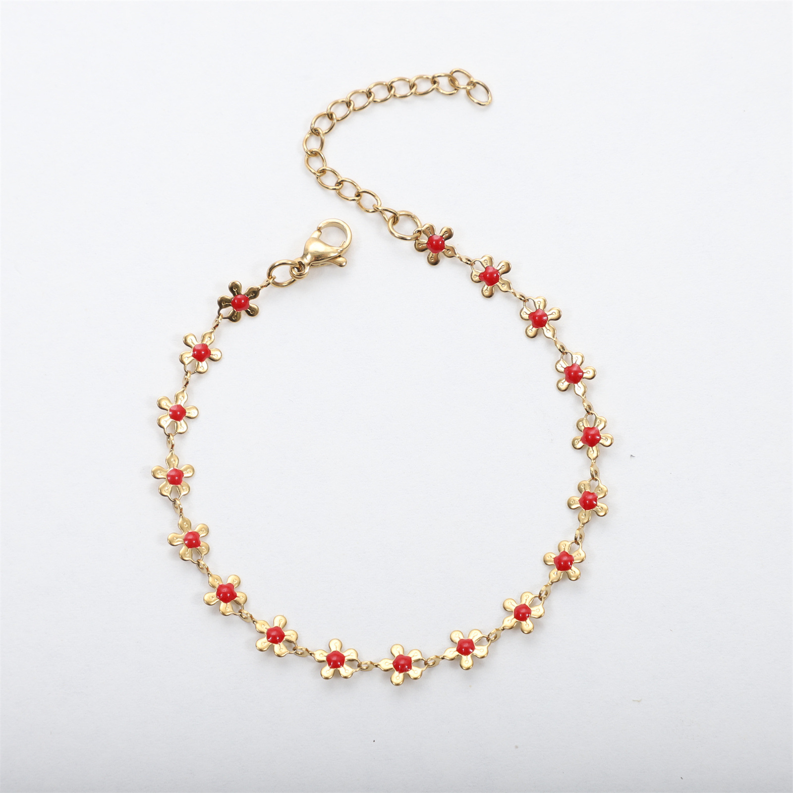 Flower center drop glaze-red Bracelet:17-5cm