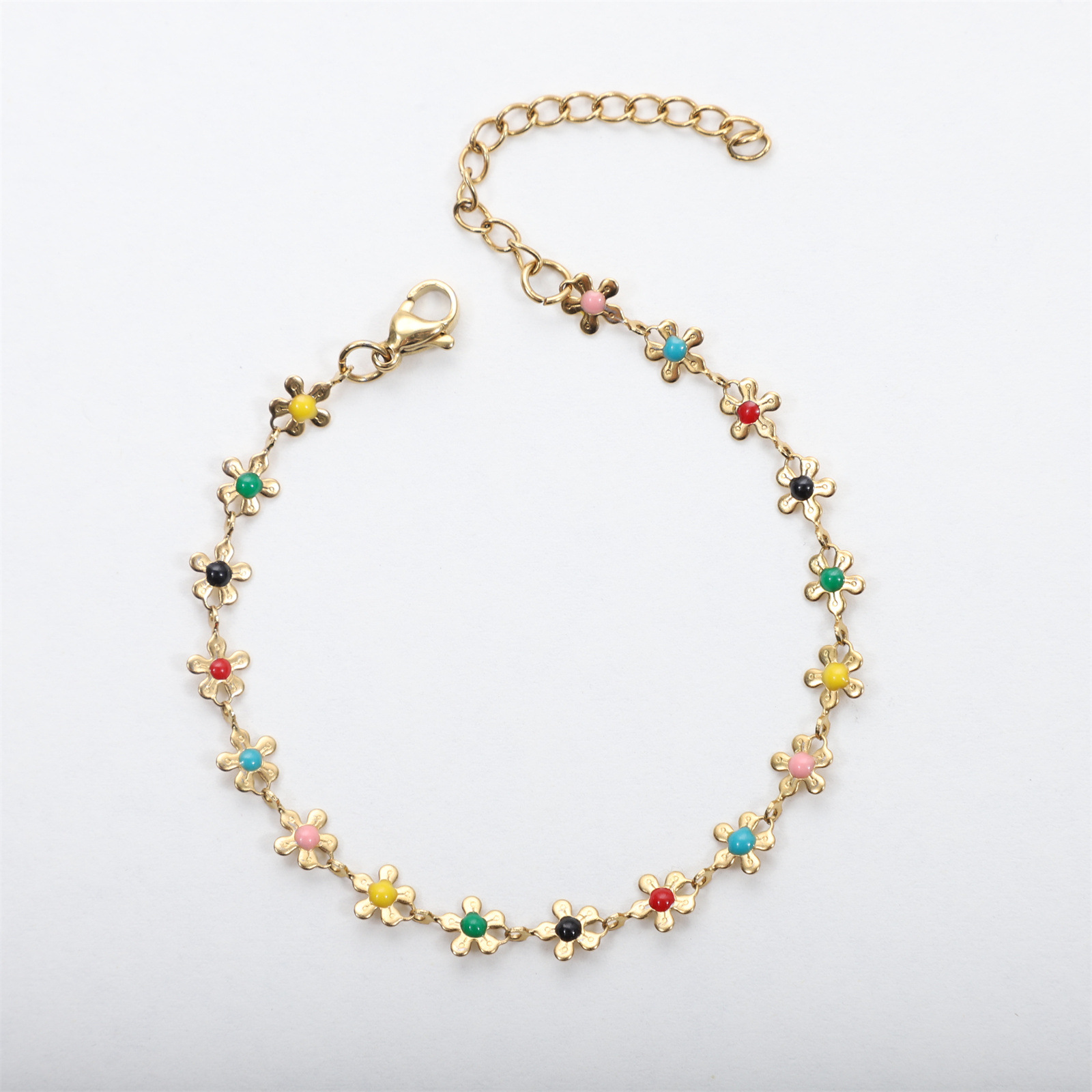 Flower heart drop glaze-color Bracelet:17-5cm