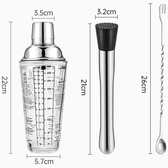 [3-piece set] 400ml glass shaker crushed popsicle bar spoon