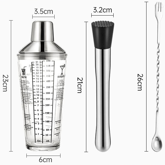 [3-piece set] 600ml glass shaker crushed popsicle   bar spoon