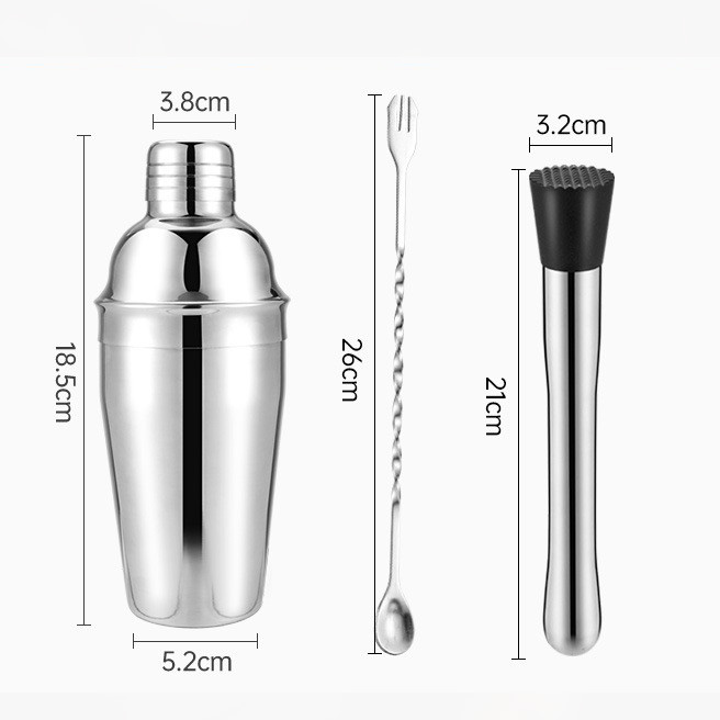[3-piece set] 550ml304 all-steel shaker crushed popsicle bar spoon