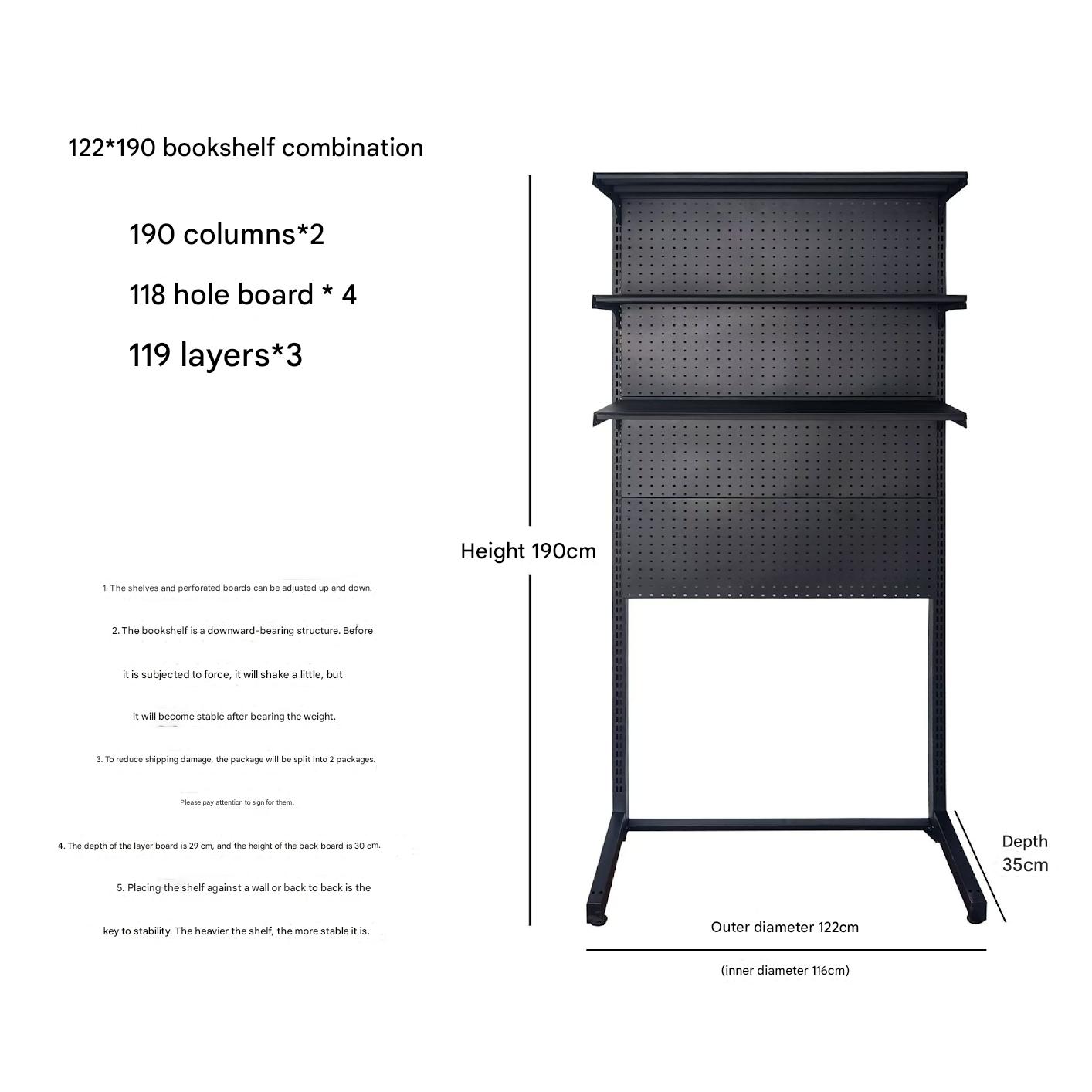 Black three layers 122*35*186cm