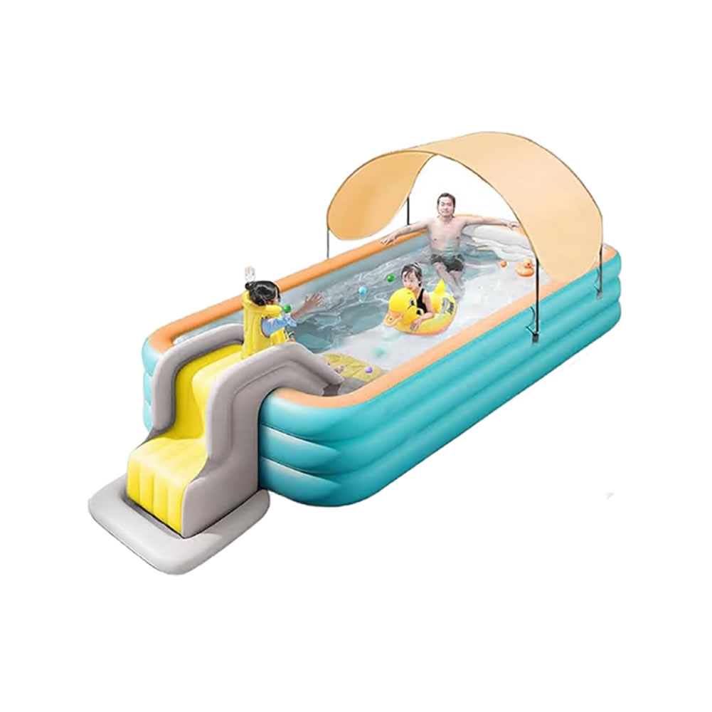 250cm blue and orange inflatable sunshade swimming pool with slide