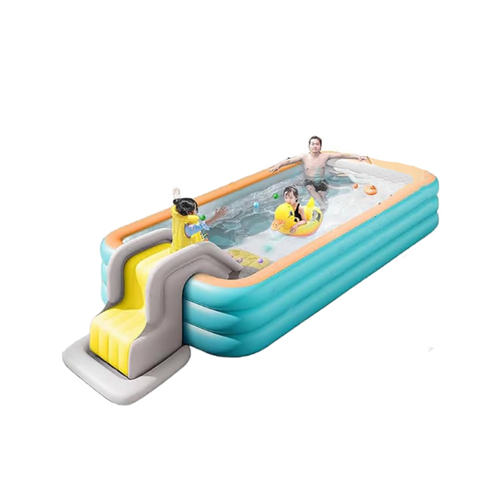 250cm blue and orange inflatable swimming pool with slide
