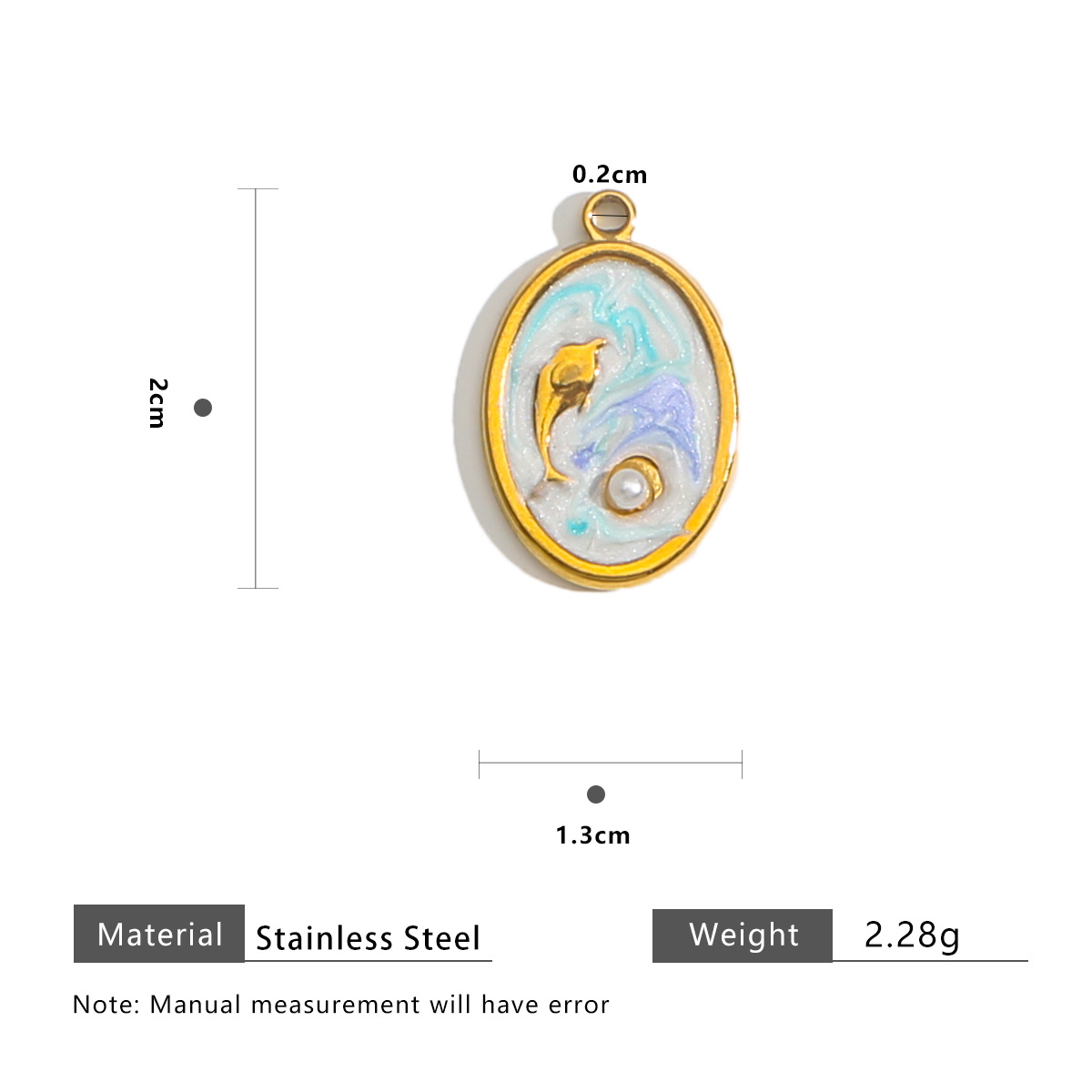 Oval flat dolphin pearl tag-blue and white