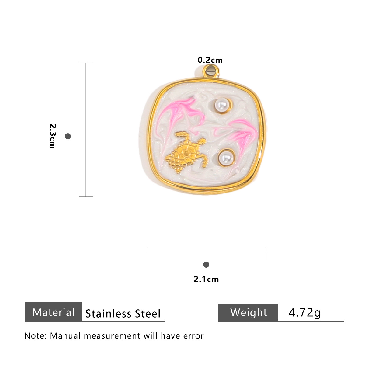 Turtle 2 pearl 21x23.5mm pendant-pink and white