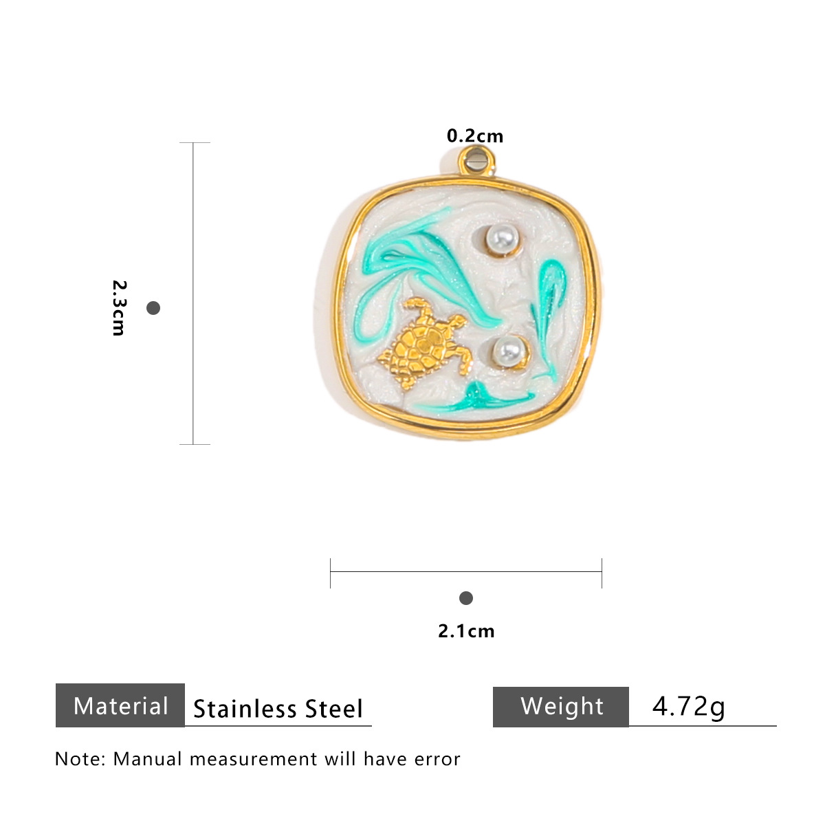 Turtle 2 pearl 21x23.5mm pendant-blue and white