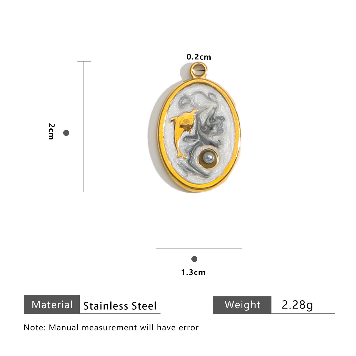 26:Oval flat dolphin pearl tag-black and white