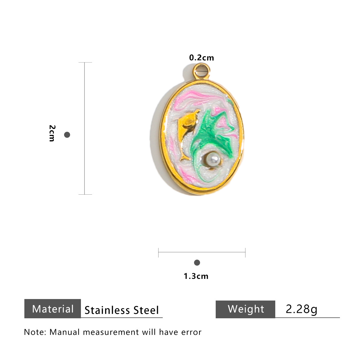 28:Oval flat dolphin pearl tag-pink white