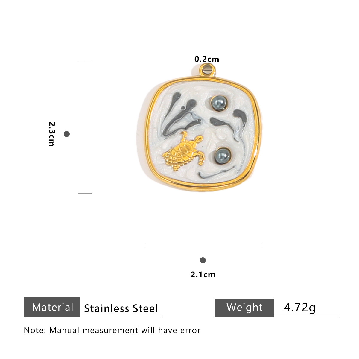 31:Turtle 2 pearl 21x23.5mm pendant - black and white