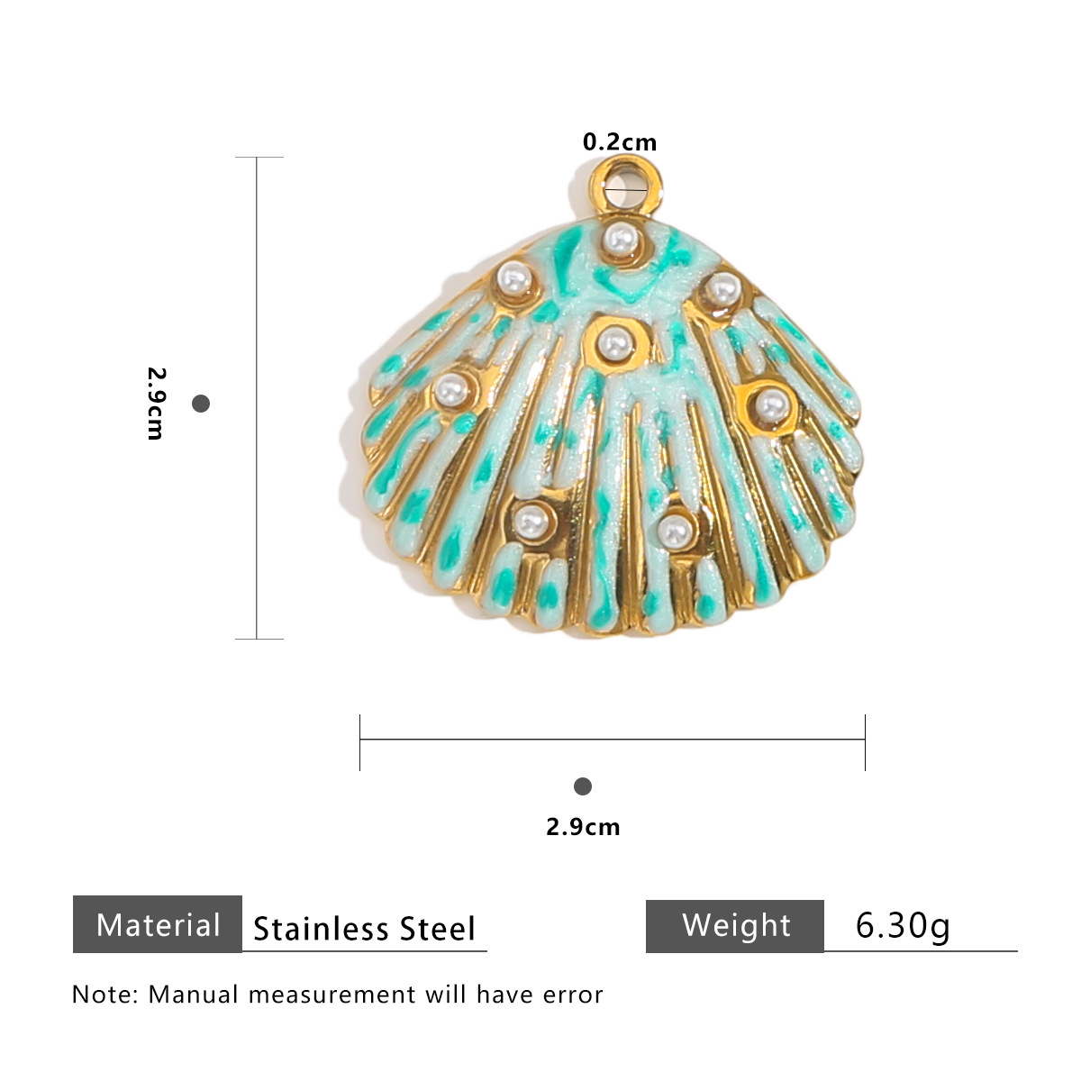 34:Shell 8 pearl pendant-green light green