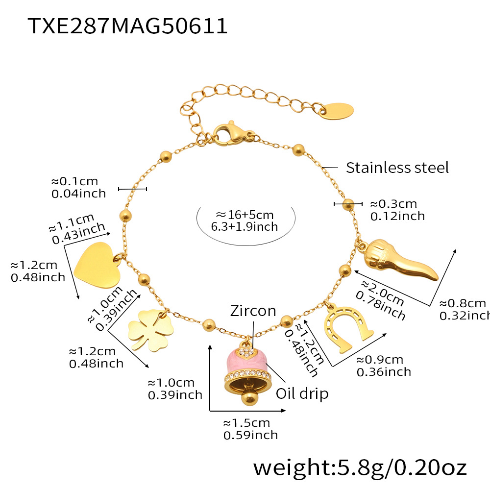 Txe287-gold pink bell enamel bracelet 16 5cm