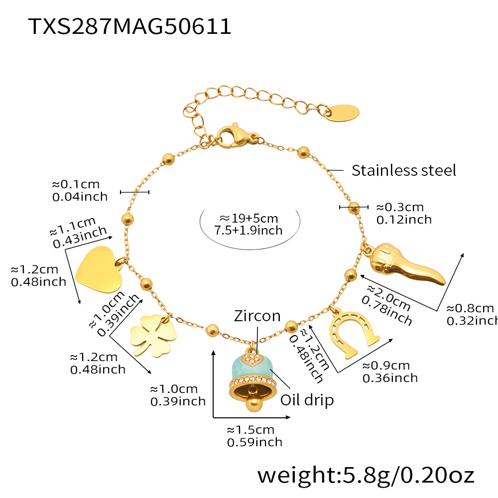 Txs287-gold light green bell enamel anklet 19 5cm