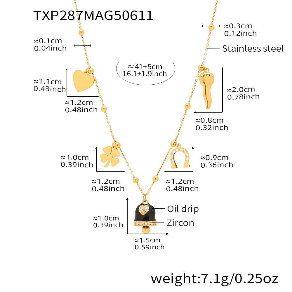 1:Txp287-gold black bell enamel necklace 41 5cm
