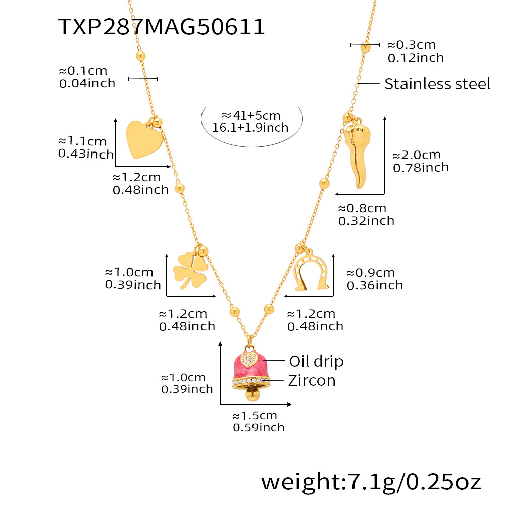 4:Txp287-gold red bell enamel necklace 41 5cm