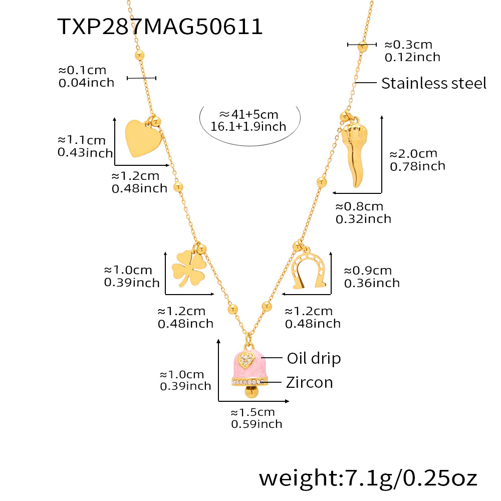 5:Txp287-gold pink bell enamel necklace 41 5cm