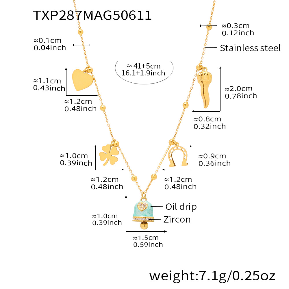 6:Txp287-gold light green bell enamel necklace 41 5cm