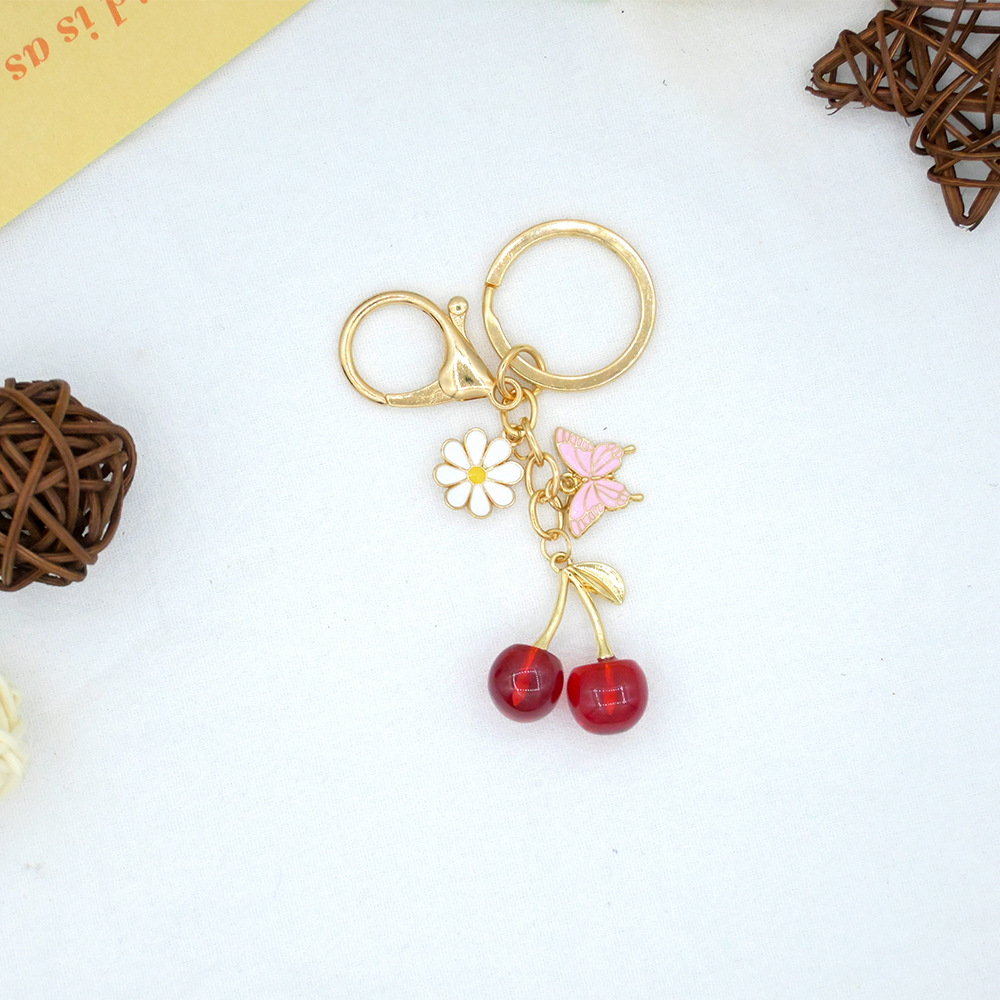 1:Dark red cherry keychain