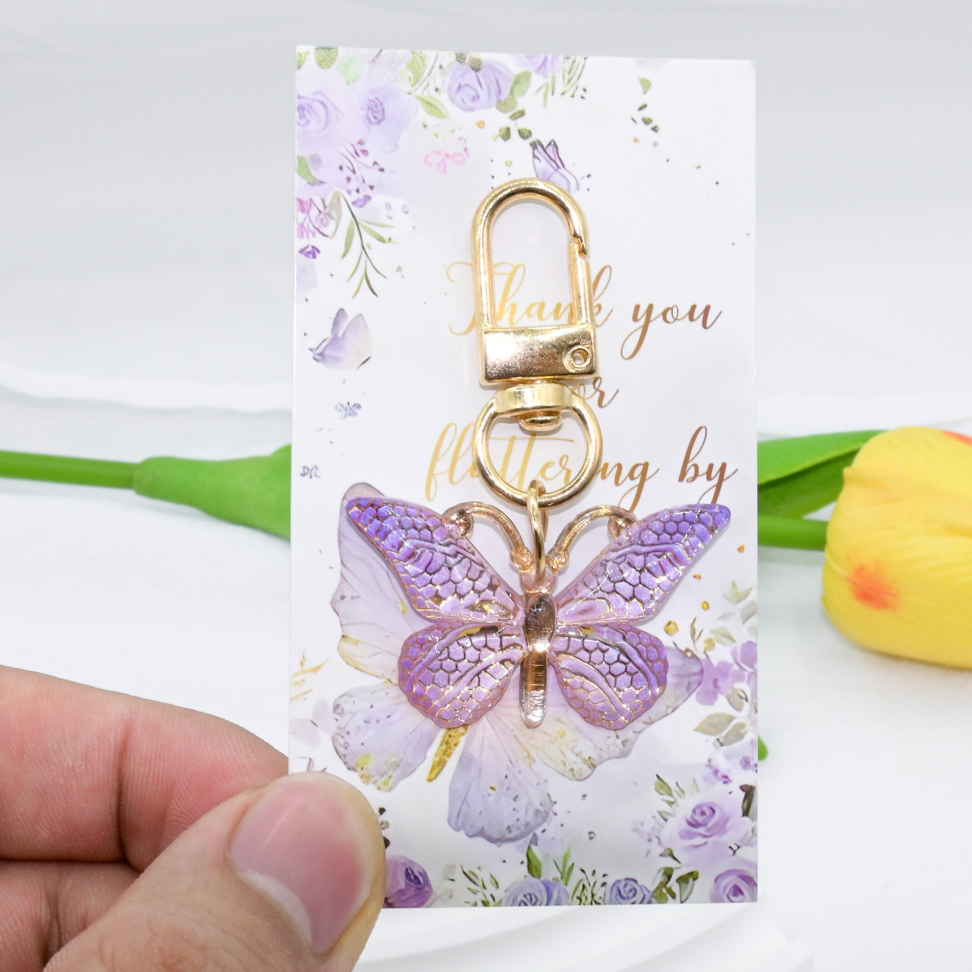 1:Purple butterfly keychain + cardboard