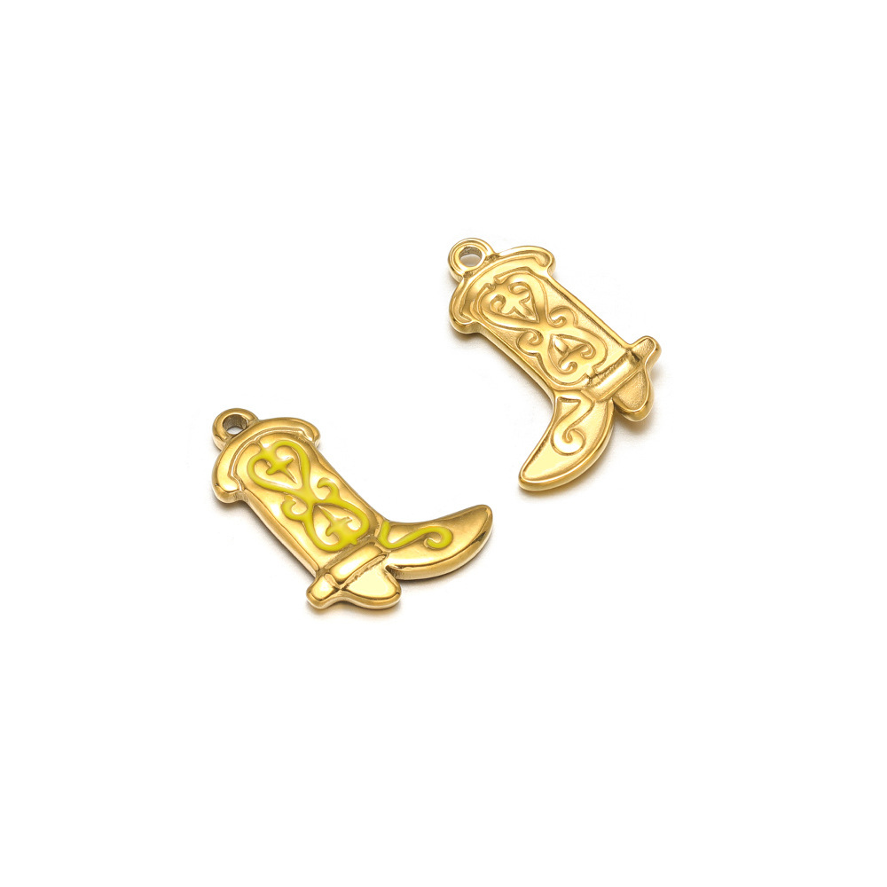 12:20*15mm golden boots, single-sided oil dripping cross, double peach heart, 1.4 single hole inside, lemon yellow