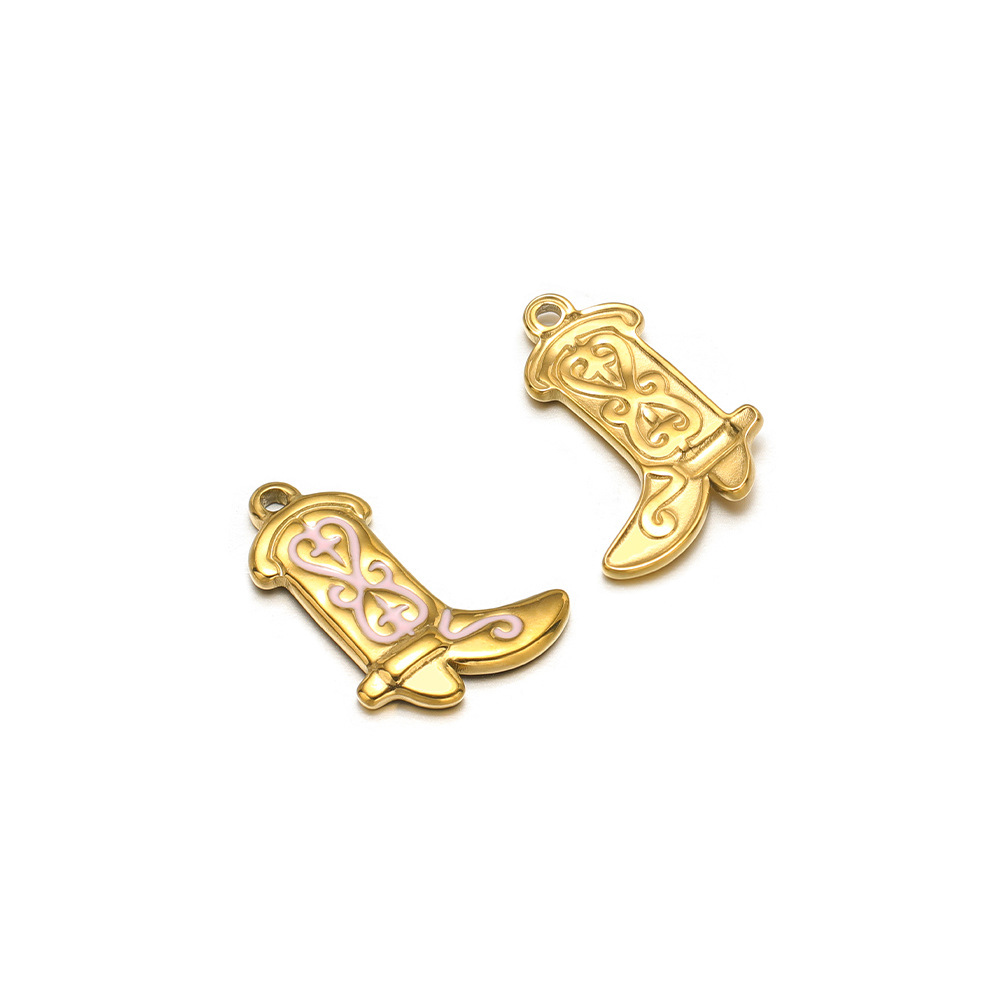 13:20*15mm gold boots, single-sided oil dripping cross, double peach heart, 1.4 single hole inside, pink