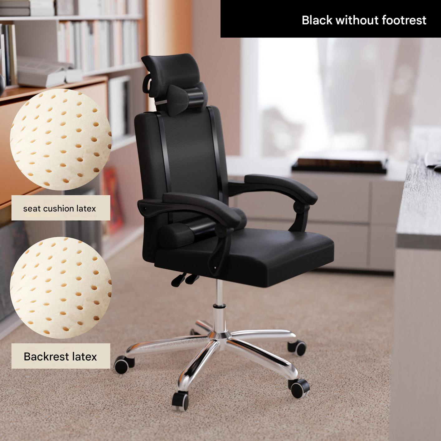 Black mesh   latex cushion   latex backrest