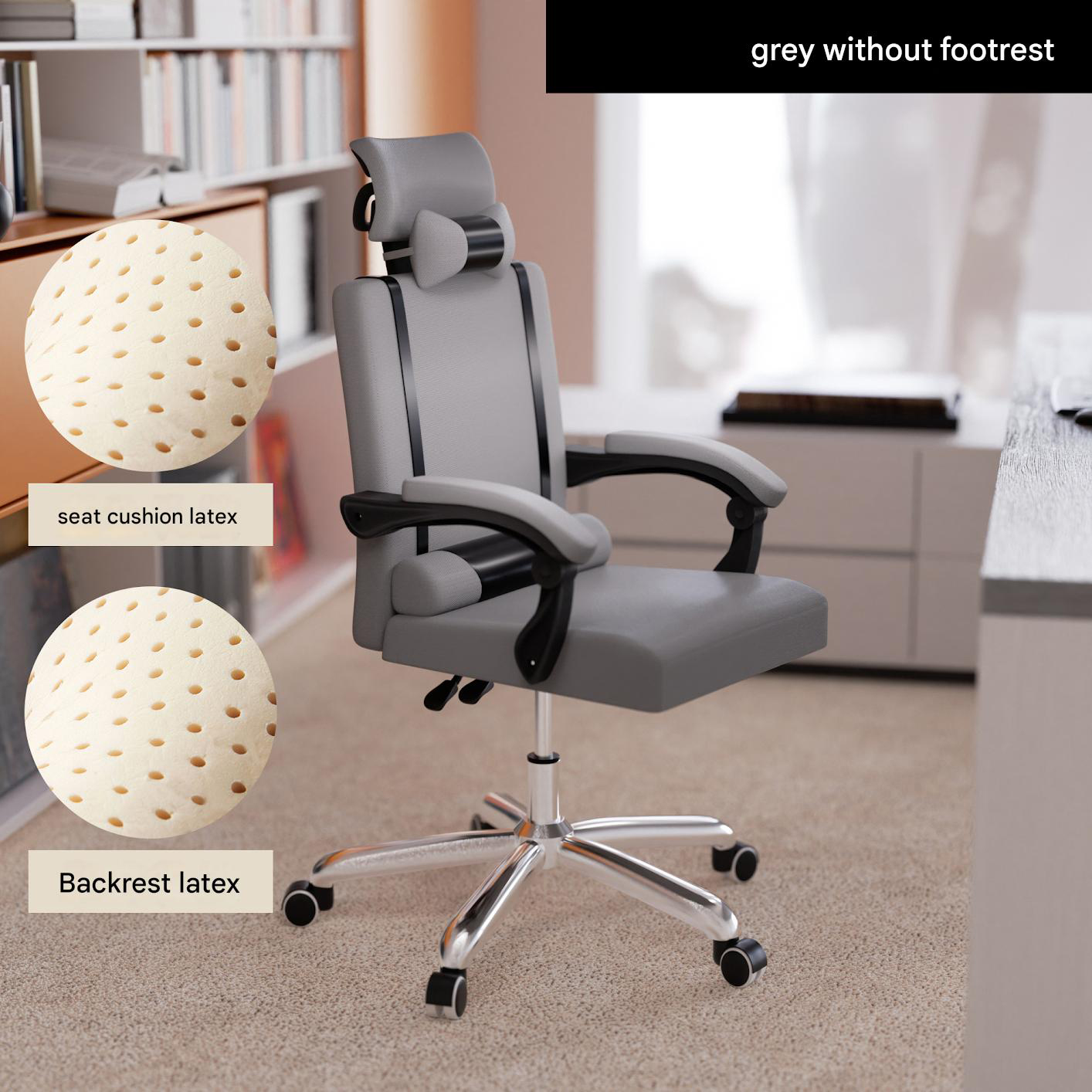 Gray mesh   latex cushion   latex backrest